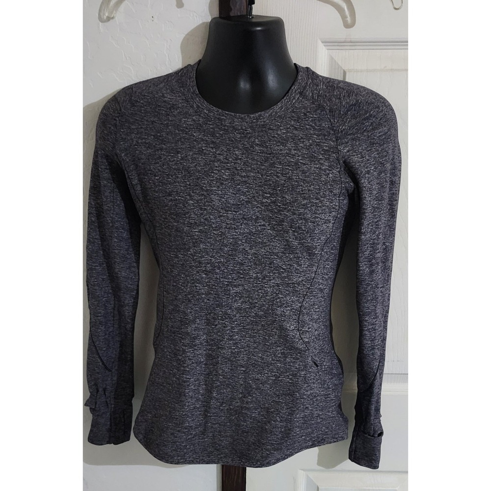 Lululemon‎ Extra Mile Long Sleeve Shirt Reflective Women 6 Heathered Gray Biking